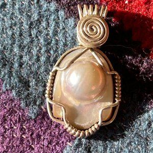 Abalone Blister Pearl Pendant with Silver wire wrap, Southwestern style